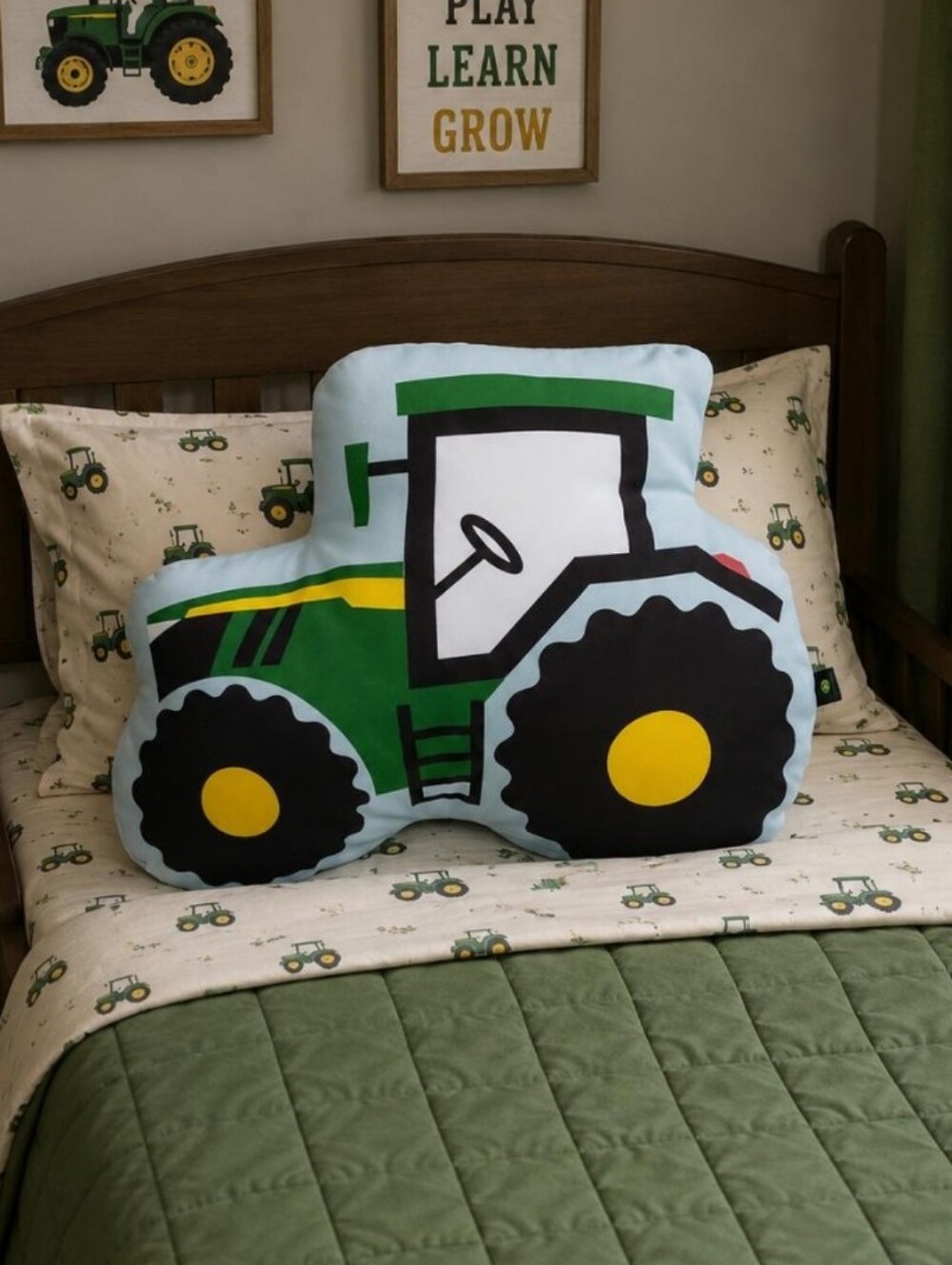 John Deere Green and Yellow Tractor Pillow